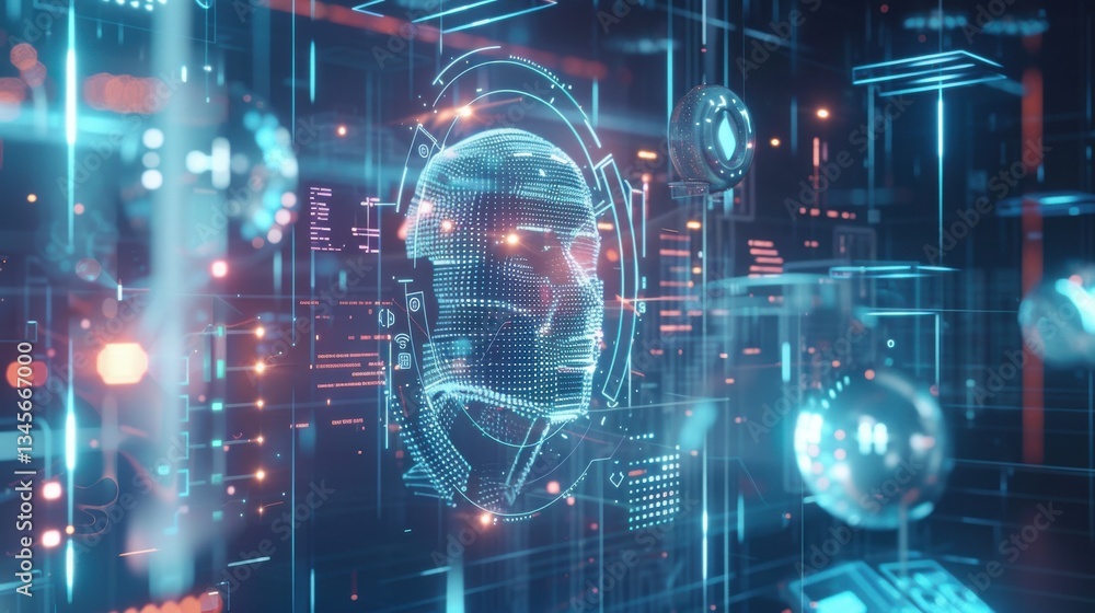 Ethereal holographic AI interface with translucent tech aesthetic features floating interactive elements and soft ambient iridescent glow. Ethereal holographic AI interface with translucent tech aesthetic features floating interactive elements and soft ambient iridescent glow.