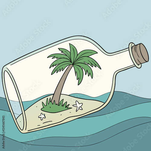 Floating Island with Coconut Tree in a Glass Bottle – Unique Tropical Fantasy Art