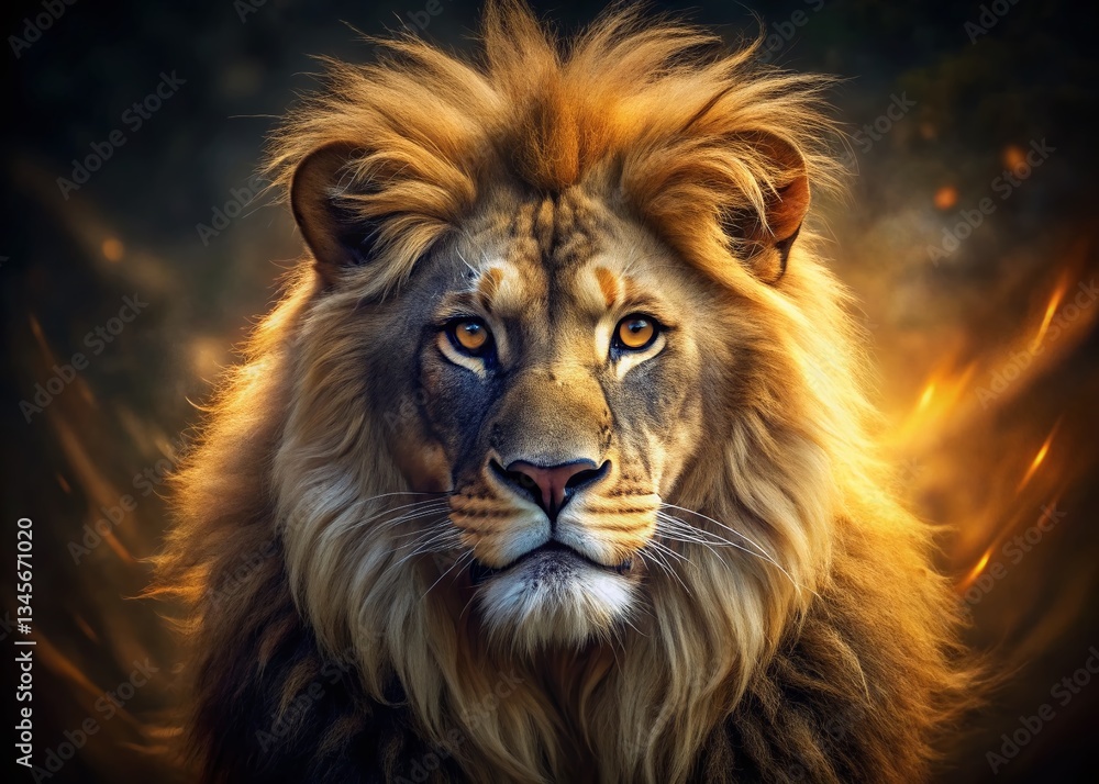 Fototapeta premium Majestic Lion Face, Long Exposure Photography, Wildlife Art, Nature, Animal Portrait