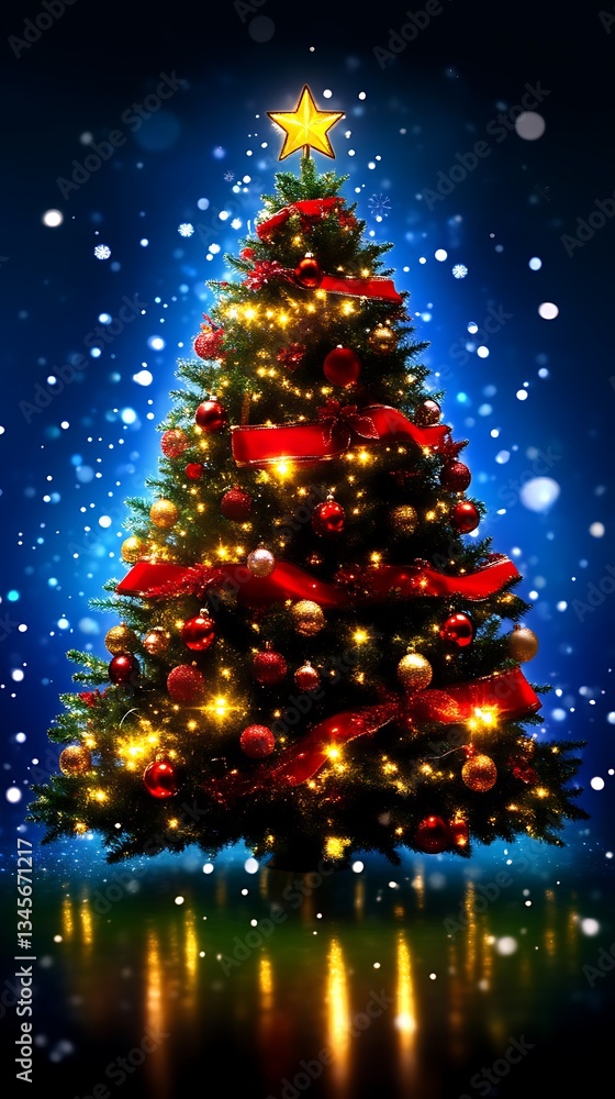 Illuminated Christmas Tree for Winter Night. Illuminated Christmas Tree for Winter Night.