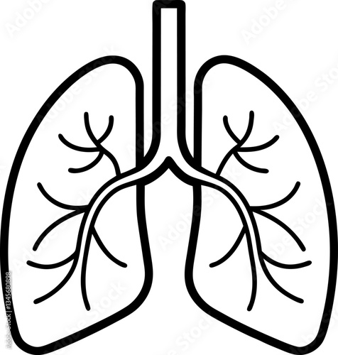 Simple Black and White Line Art Depicting Human Lungs Anatomy for Medical Designs and Healthcare Illustrations