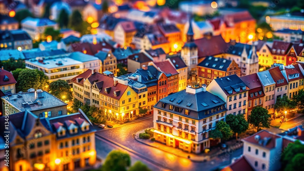 Naklejka premium Miniature Cityscape Desktop Wallpaper: Tilt-Shift Urban Photography