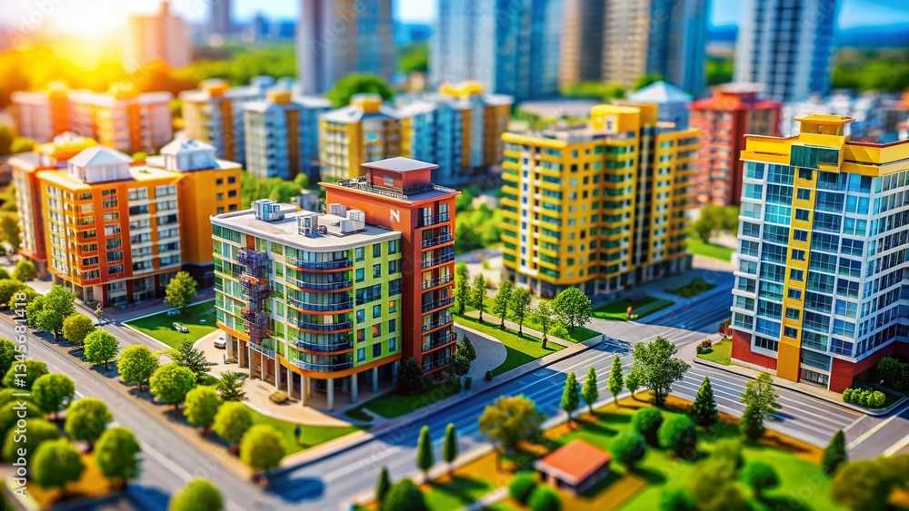 Obraz premium Miniature Cityscape: Tilt-Shift Architecture Design Models