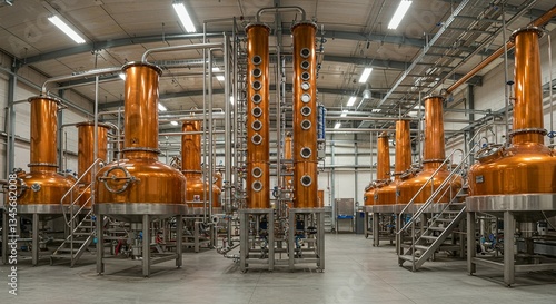 Copper Distillery Stills: Industrial-Chic Panoramic View