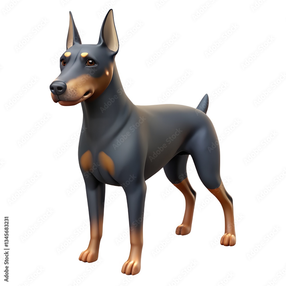Dobermann dog 3D render icon isolated on white background Dobermann dog 3D render icon isolated on white background