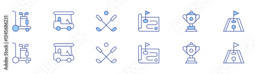 Golf icon set in two styles, Duotone and Thin Line style. Editable stroke. golf, golf cart, map, mini golf
