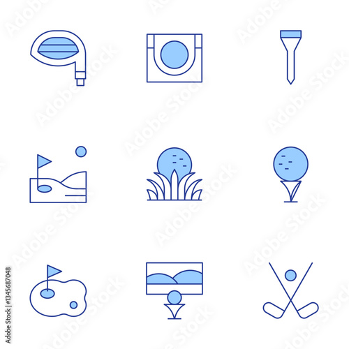 Golf icons set. Line Duotone style, editable stroke. driver, golf course, golf hole, birdie, golf ball, golf, golf club, tee