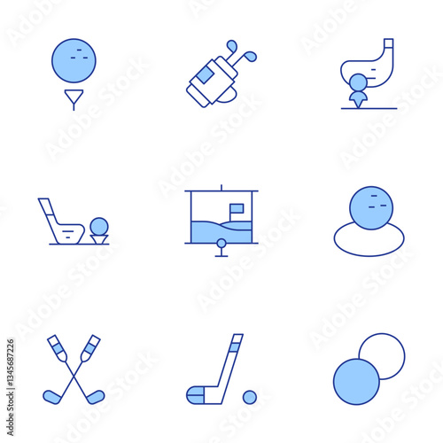 Golf icons set. Line Duotone style, editable stroke. golf, golf ball, golf stick, golf bag