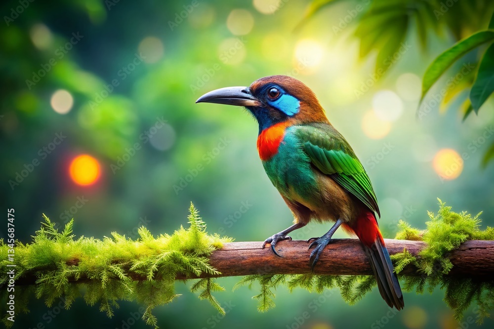 Miniature Umbrella Bird in Rainforest, Tilt-Shift Photography Miniature Umbrella Bird in Rainforest, Tilt-Shift Photography