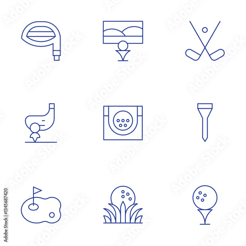 Golf icons set. Thin Line style, editable stroke. driver, golf course, golf, golf hole, birdie, golf ball, golf club, tee