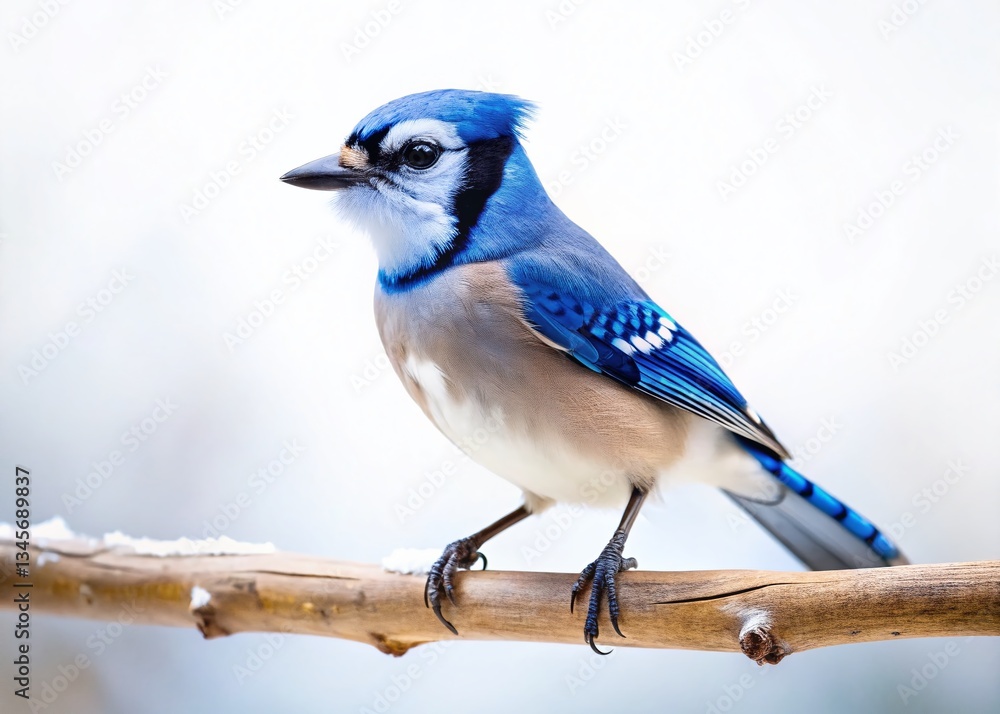 Obraz premium Minimalist Blue Jay Bird, Female, Isolated on White Background, Wildlife Photography