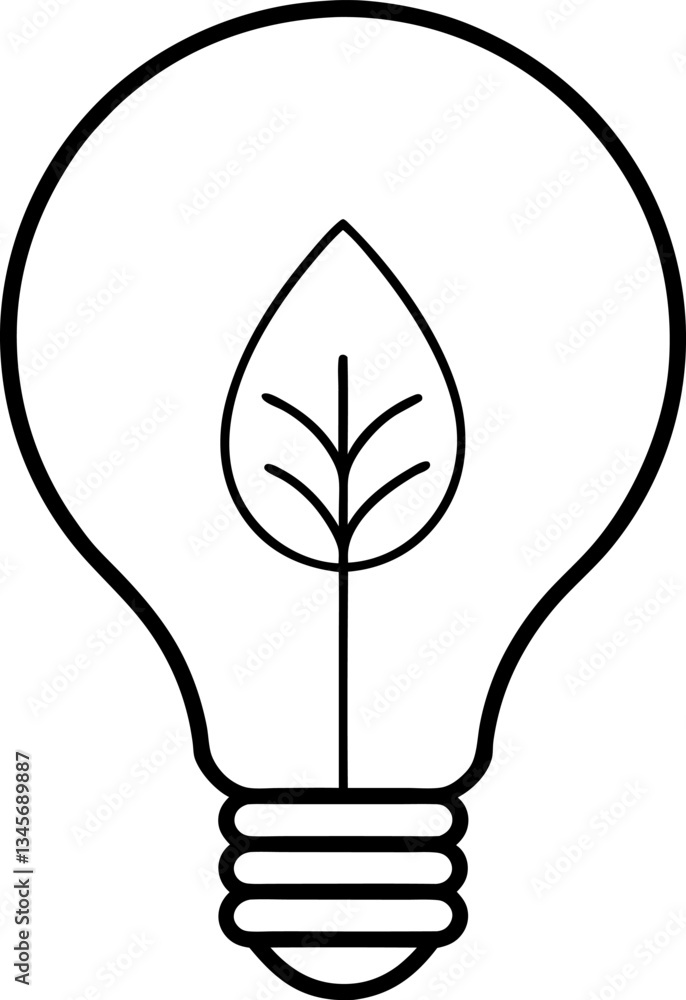 EcoFriendly Light Bulb Concept Minimalist Design Featuring a Leaf Inside, Representing Sustainable Energy and Innovation EcoFriendly Light Bulb Concept Minimalist Design Featuring a Leaf Inside, Representing Sustainable Energy and Innovation