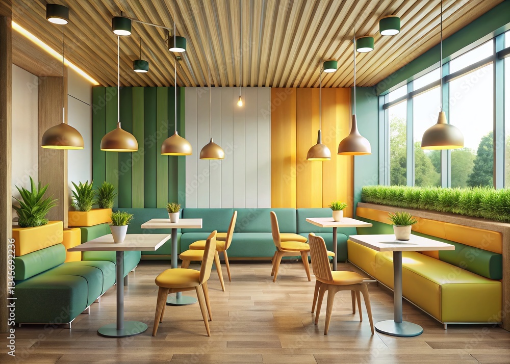Minimalist Fast Food Restaurant Interior Design: Clean Lines & Modern Aesthetics