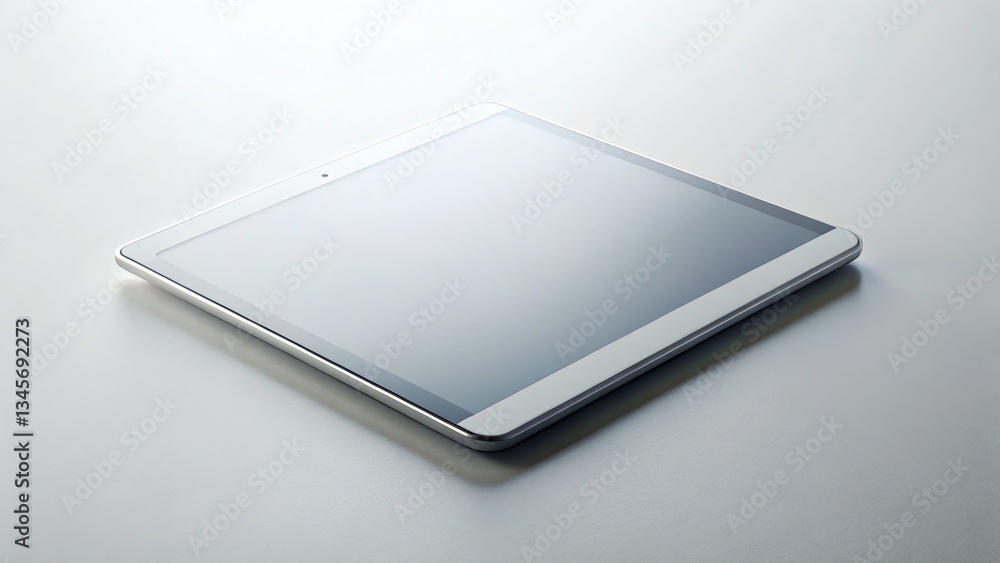 Minimalist Flat Lay: Modern Tablet Computer on White Background Minimalist Flat Lay: Modern Tablet Computer on White Background