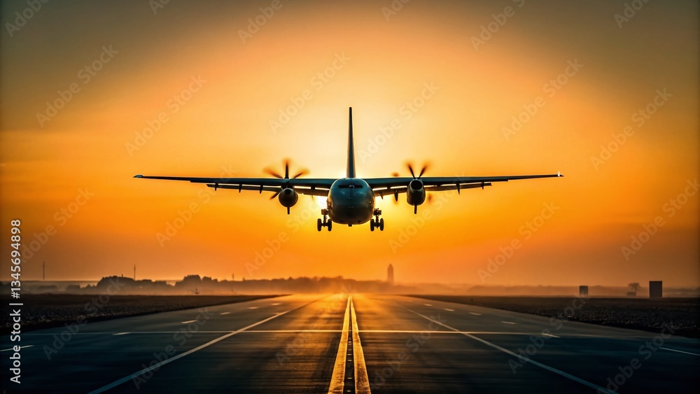 Minimalist Military Cargo Plane Landing - Aerial View, Logistics, Air Force, Transportation Minimalist Military Cargo Plane Landing - Aerial View, Logistics, Air Force, Transportation