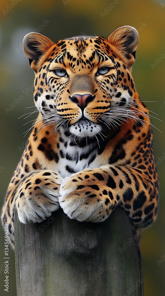 Obraz premium Majestic Leopard Perched for Autumn Forest.