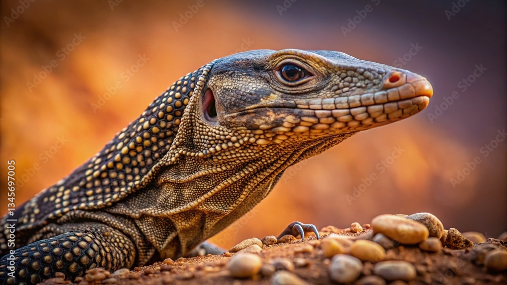 Minimalist Rough-Necked Monitor Lizard Portrait: Desert Reptile Close-Up Minimalist Rough-Necked Monitor Lizard Portrait: Desert Reptile Close-Up