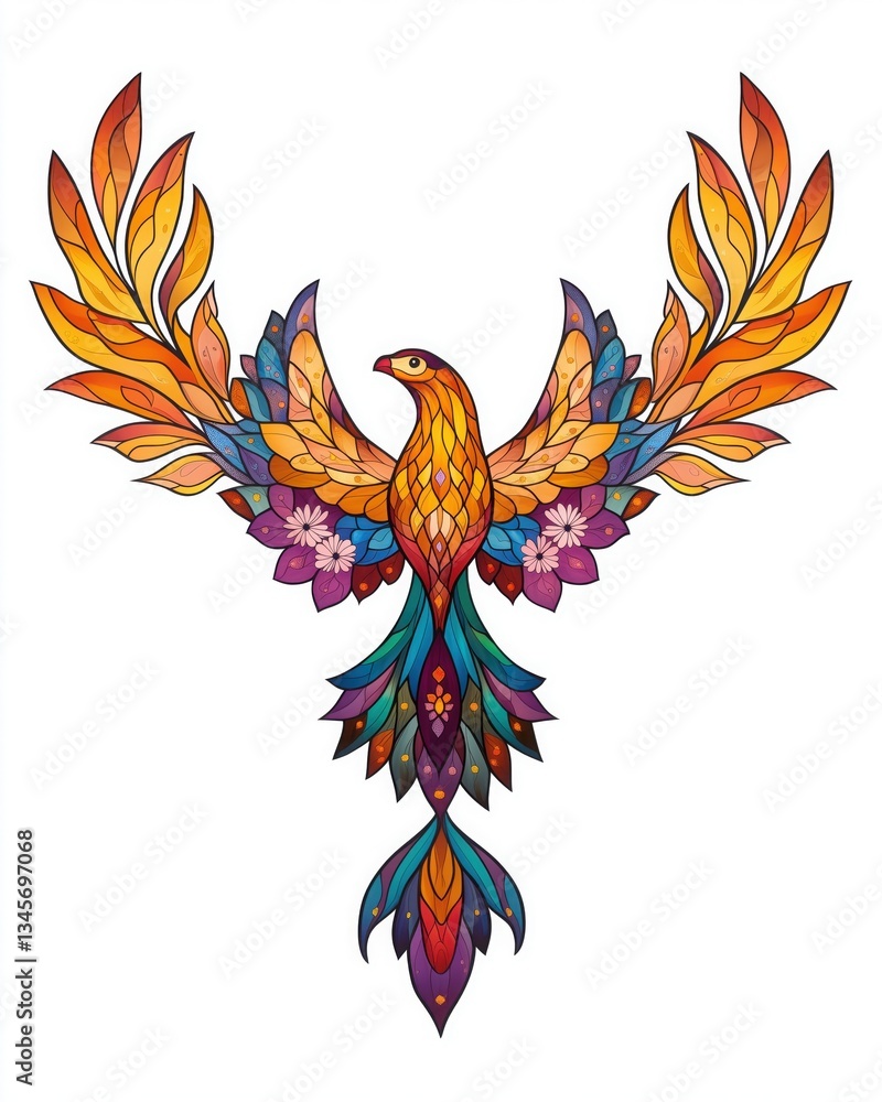 Fototapeta premium Majestic Phoenix Soaring Across a Sunset Sky