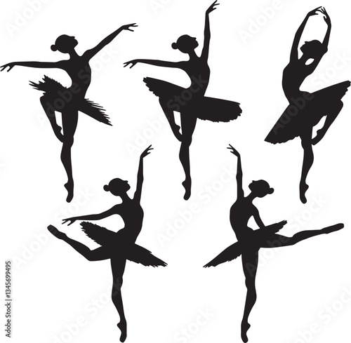 Silhouette Ballerinas Dancing Elegantly in Various Ballet Positions