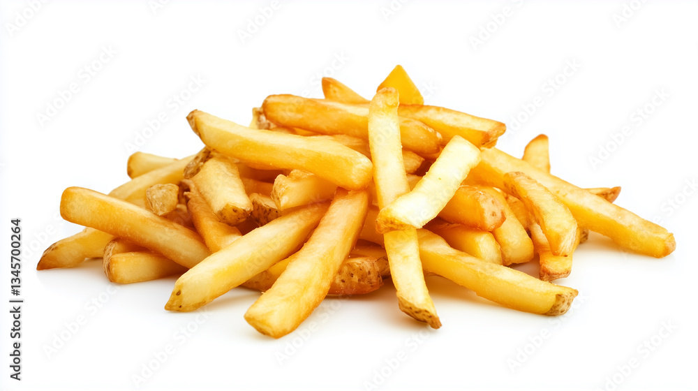 Hyperrealistic Pile of Skinny French Fries on White Background – Ultra-Crisp Snack Image Hyperrealistic Pile of Skinny French Fries on White Background – Ultra-Crisp Snack Image