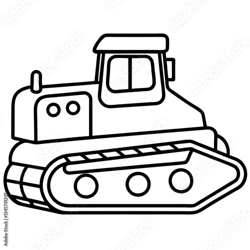 Simple Tracked Dozer Vector on White Background