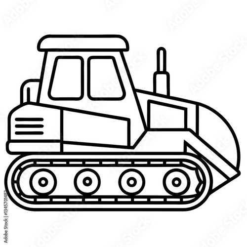 Simple Tracked Dozer Vector on White Background