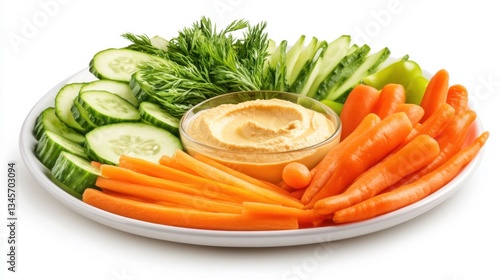 Wallpaper Mural Platter of Fresh Raw Vegetables with Hummus Dip on White Background Torontodigital.ca
