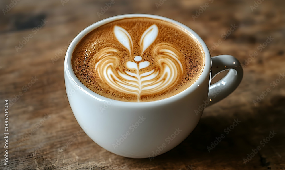 A beautifully crafted latte art featuring a rabbit design in a white cup on a rustic wooden table A beautifully crafted latte art featuring a rabbit design in a white cup on a rustic wooden table