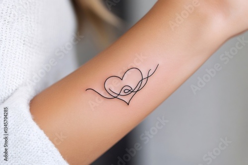 Obraz na płótnie Minimalist heart tattoo representing love and affection on woman's forearm w salonie