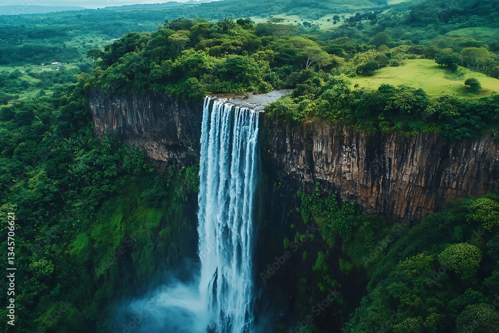 Fototapeta premium Aerial view of a waterfall in the jungle