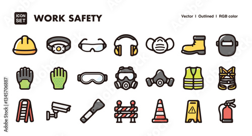 Work safety illustration icon set.Simple vector outlines, clipart for graphic design.