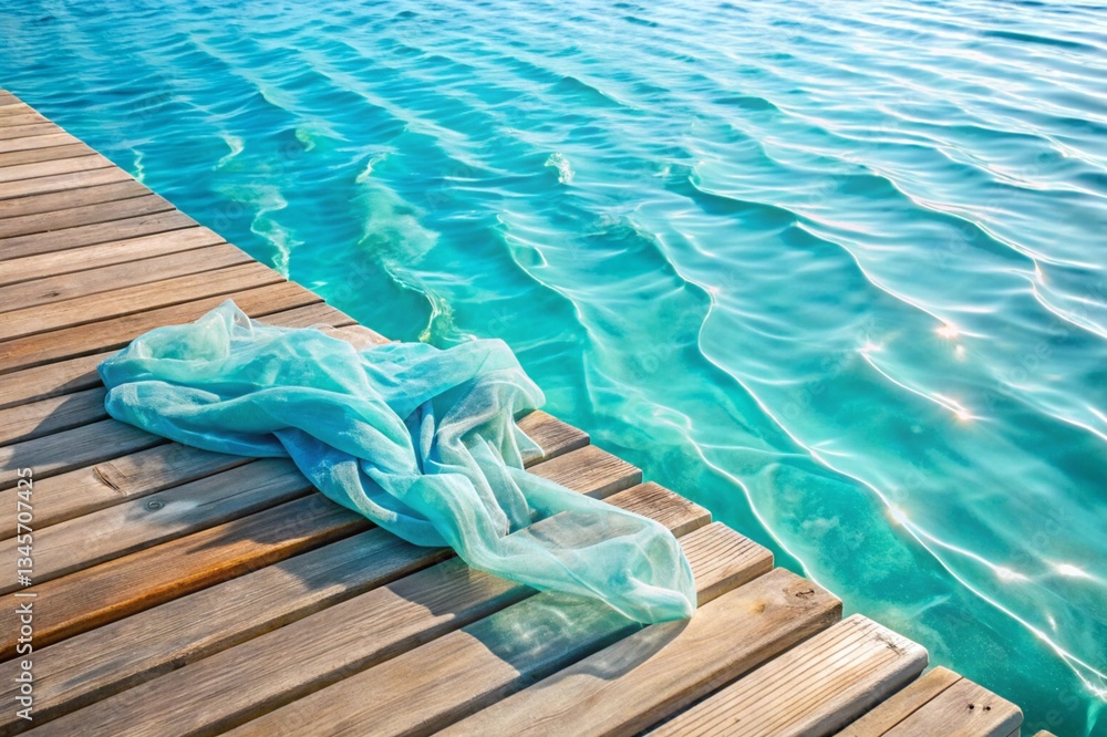 Obraz premium A blue dress is floating in the water near a dock