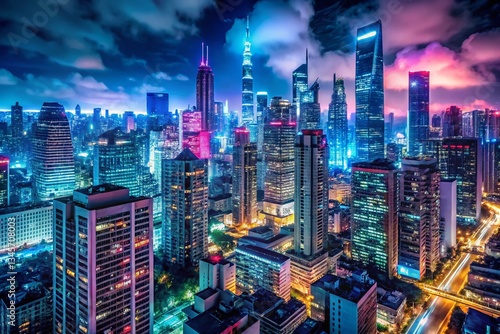 Wallpaper Mural Moonlight Cityscape: Urban Night Scene with Dramatic Shadows and Glowing Lights Torontodigital.ca