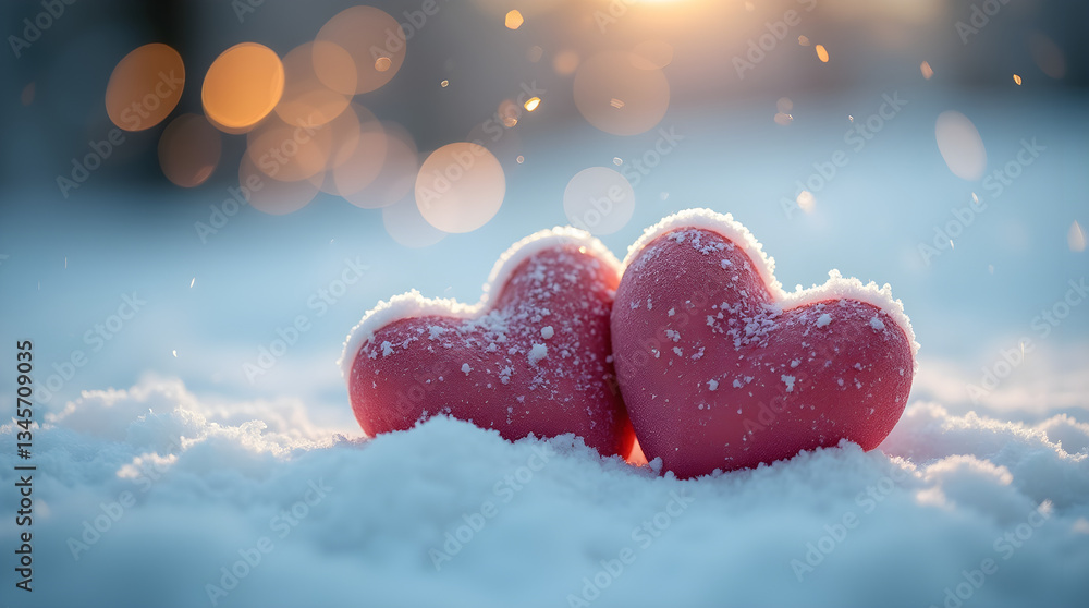 Obraz premium Romantic Winter Love – Snowy Hearts in a Magical Winter Wonderland