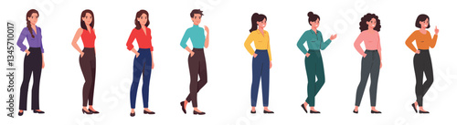 Empowered Business Women Vector Illustration Series Featuring Inclusive Leadership on a Plain White Background
