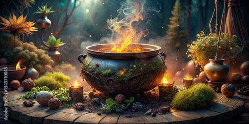 Mystical Witch's Cauldron:  Ethereal Steam & Magical Herbs, Conceptual Photography