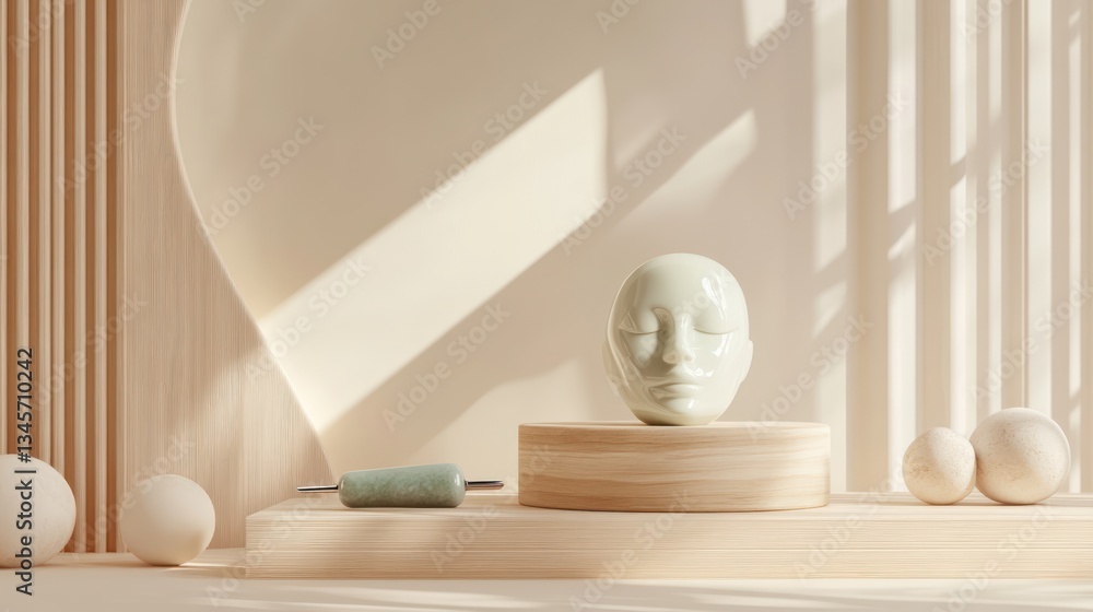 Beige Aesthetic Display of Ceramic Head Beige Aesthetic Display of Ceramic Head