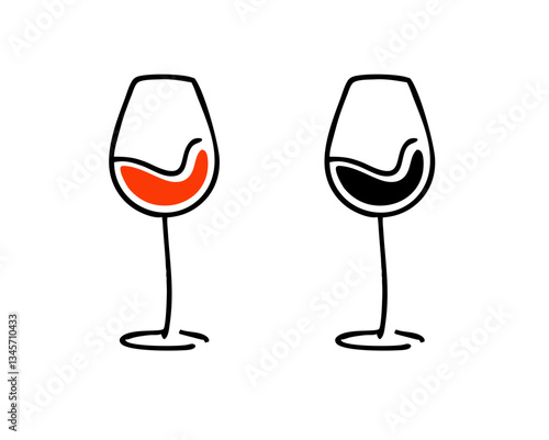 Artistic wine glass icons in red and black designs