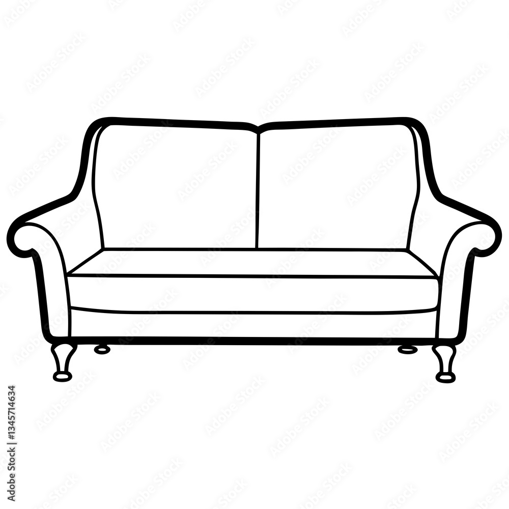 Simple Sofa Black Silhouette Vector on White Background Simple Sofa Black Silhouette Vector on White Background