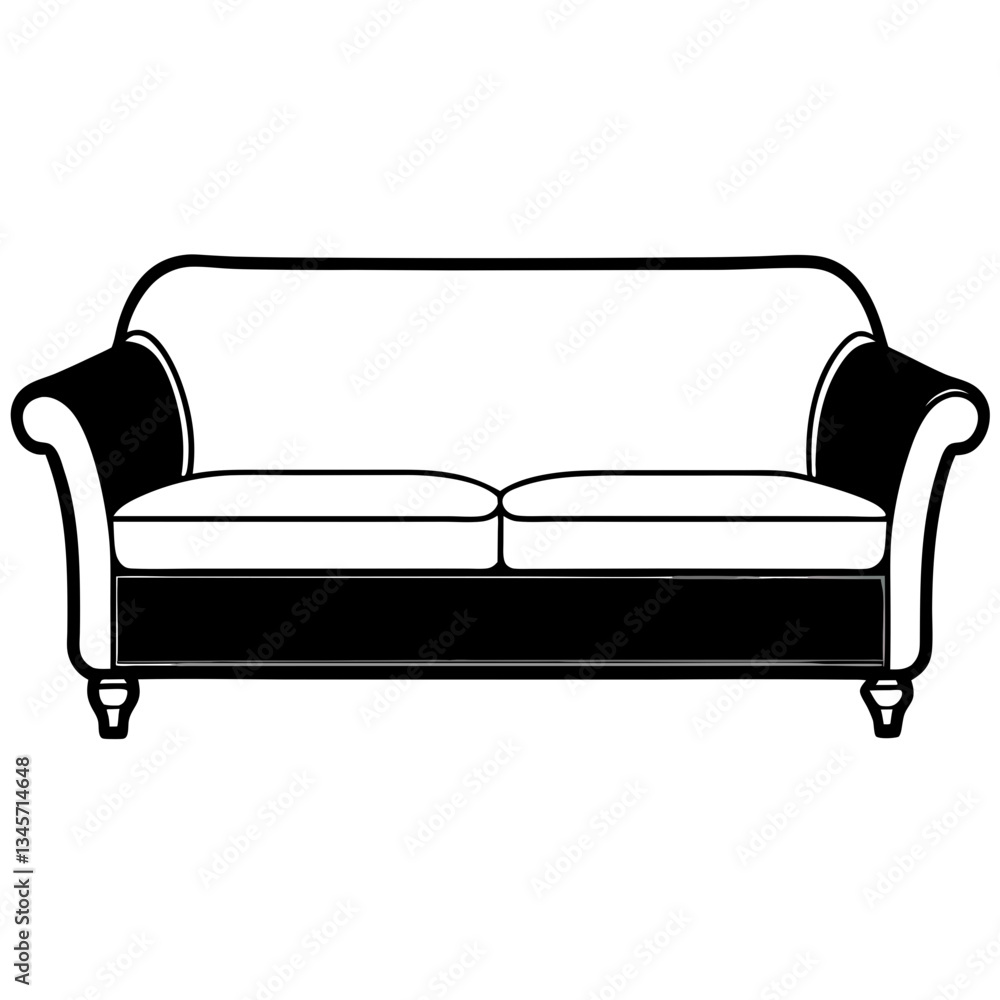 Simple Sofa Black Silhouette Vector on White Background Simple Sofa Black Silhouette Vector on White Background