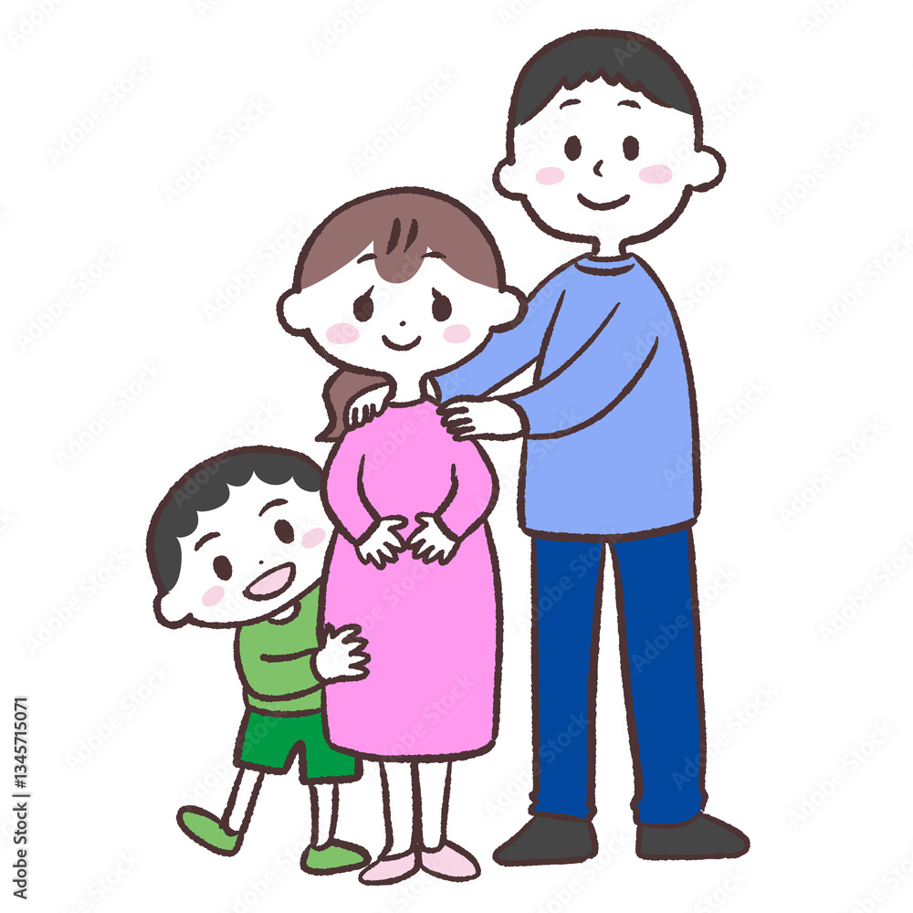 若い三人家族のイラスト 若い三人家族のイラスト