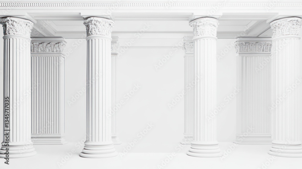 Classic White Columns Hallway - Elegant Architectural Background Classic White Columns Hallway - Elegant Architectural Background