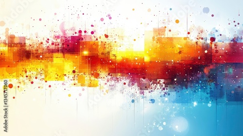 Abstract Colorful Watercolor Digital Painting, Vibrant Hues and Splashes