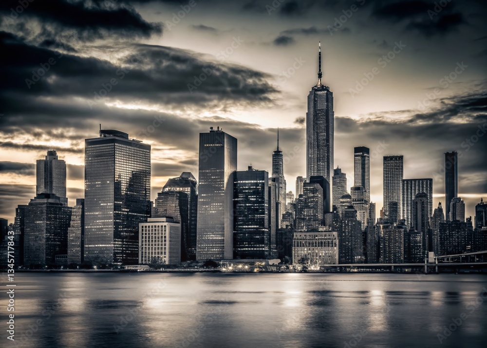 Fototapeta premium NYC Skyline: Dramatic Black and White Documentary Photograph