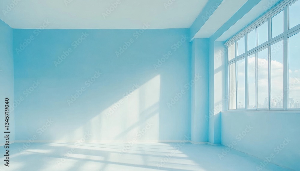 Obraz premium Bright Blue Empty Room with Sunlight Streaming Through Window