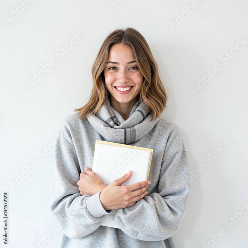 Smiling Female Student with Backpack & Book | Education & Learning | Isolated on White Background
