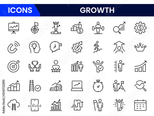 Growth line icons collection. Big UI icon set in a flat design. Thin outline icons pack. Vector illustration