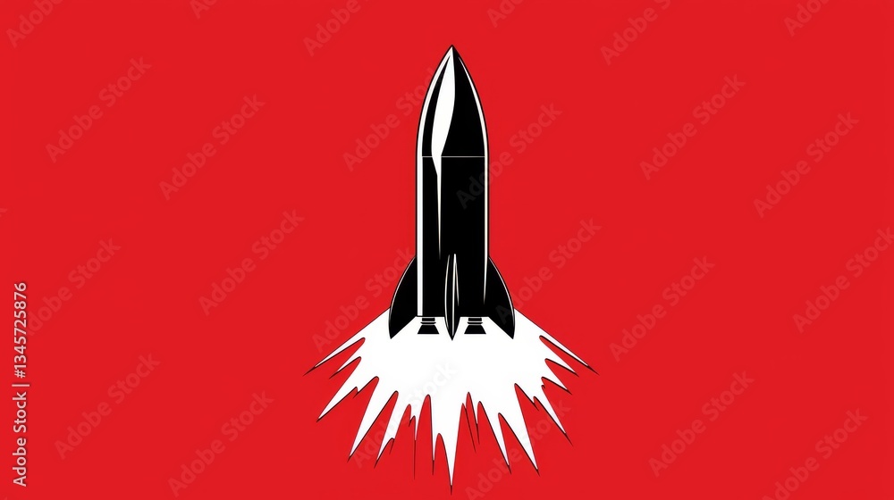 Obraz premium Rocket launch event outer space graphic design red background bold viewpoint innovation