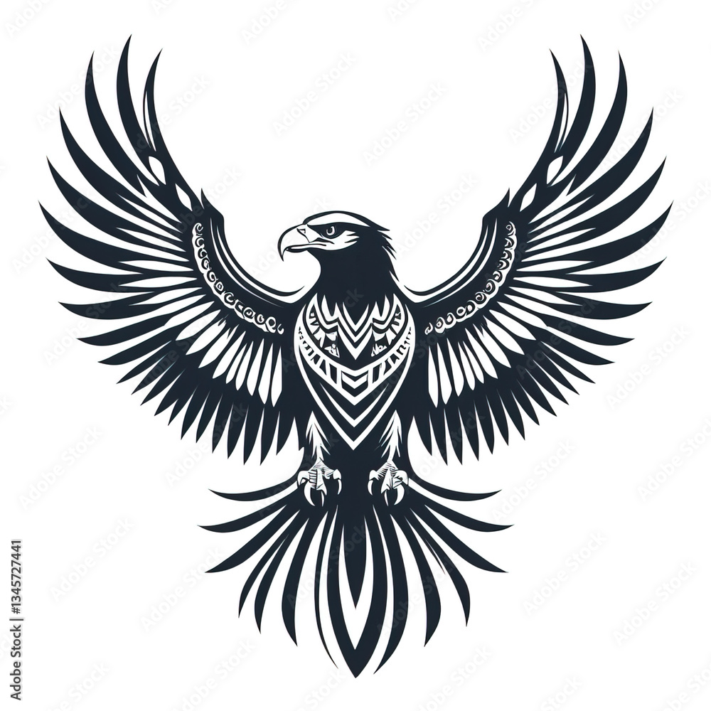 Obraz premium Graceful Eagle Tattoo Clipart with Spread Wings in Monochrome Style
