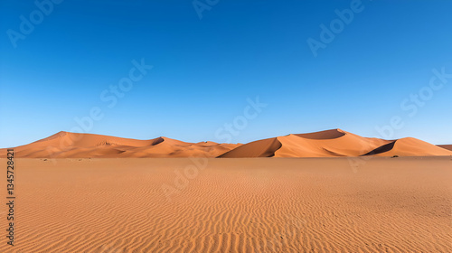 Panoramic View Of Red Sand Dunes Under Clear Blue Sky